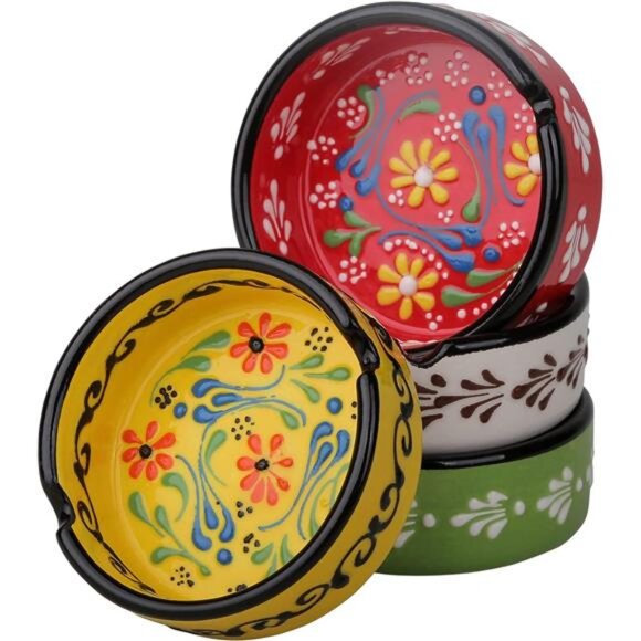 Set of 4Ashtrays Cute Hand-Paint Ceramic Cigar Ashtray Outdoor Cigarette AshTray - Picture 1 of 8